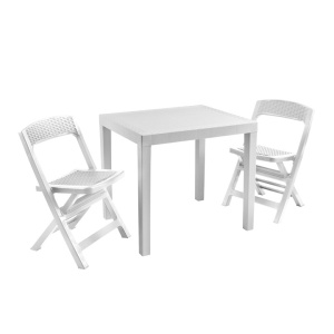 Set gradina/terasa, Progarden, POKER, 3 piese, polipropilena, alb, 2 scaune 48x48x76 cm, masa 78x65x72 cm