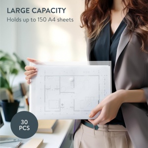 Set mapa documente plic H&S, 30 buc, format A4, din plastic, 33.5 x 23.5 cm, inchidere cu capsa, reutilizabile, Transparent - Img 2