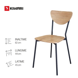 Set Masa cu 4 Scaune Kiwari® Oka, MDF si Metal, 110×70×75 cm, scaun 44x45x82 cm Design Modern, Stejar Natural & Negru - Img 7
