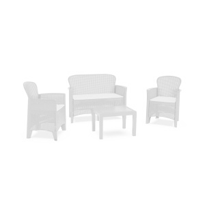 Set mobilier gradina/terasa, Progarden, JUNGLE, 4 piese, polipropilena, canapea 2 locuri 113x57x57.5 cm, 2 scaune 59x57x85.5 cm, masa 59x46x40 cm, cu perne incluse - Img 1