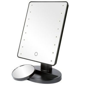 Set Oglinda Led Make-up, H&S, Buton Tactil, 4 baterii AA, Rotativ 180, Negru, 18.4 X 17.5 cm cu oglinda rotunda cu o marire de 10x, 18 mm