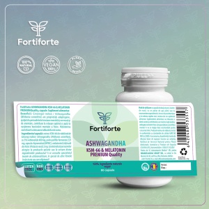 Supliment alimentar ASHWAGANDHA KSM-66 & MELATONIN PREMIUM Quality, Fortiforte, 60 capsule - Img 6