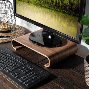 Suport pentru monitor Navaris, din lemn de nuc, 35 x 24 x 7.2 cm, antiderapant, potrivit pentru PC, laptop, notebook, Maro inchis - Img 2