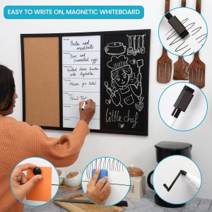 Tabla magnetica Kurtzy, 3in1, tabla creta, panou din pluta, tabla marker, 70 x 50 cm, accesorii incluse - Img 4