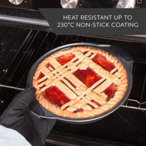Tava de copt rotunda, Tava pentru prajituri din otel carbon neaderenta, Rezistenta pana la 230°C, Manere detasabile din silicon, Ideala pentru coacerea painii, a prajiturilor - Img 4