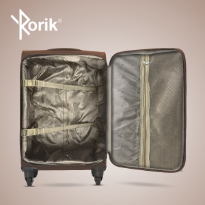 Troler cabina textil, Rorik® Explorer, bagaj de mana, valiza fermoar cifru antifurt, roti 360°, geamantan maner telescopic, troller expandabil, Maro - Img 7