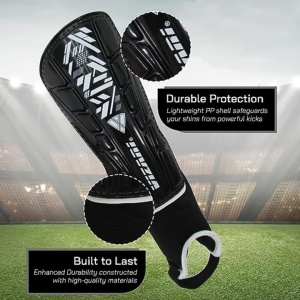 Aparatori Tibie Fotbal Vizari Malaga, cu protectie glezna, curele reglabile, protectie PP + EVA, marimea L, Negru - Img 4