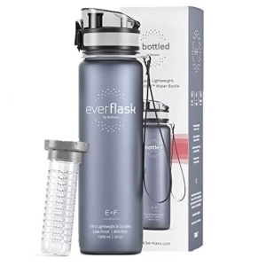 Bidon fitness premium cu recipient de fructe, BeMaxx, rezistent la scurgeri, Gri, 1000 ml