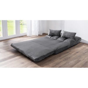 Canapea extensibila 2 in 1, fotoliu de podea si pat, pliabila, cu spatar, 102 x 73 x 53 cm, gri inchis - Img 2