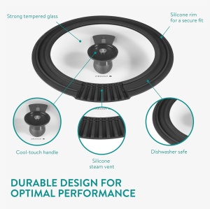 Capac universal pentru oale si tigai Navaris, sticla termorezistenta, margine pentru scurgere, compatibil 26/28/30 cm, Transparent/Negru - Img 4