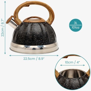 Ceainic fluierator, Belle Vous, din otel inoxidabil, 3 L, maner rezistent la caldura, 23 x 23 x 23 cm, compatibil cu toate tipurile de plita - Img 8