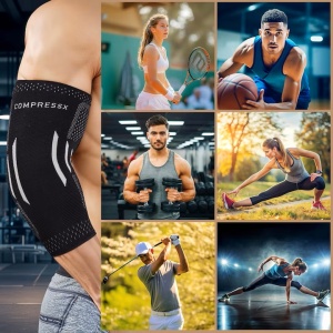 Compresie pentru cot, COMPRESS PRO, antiderapant, material respirabil, pentru ameliorarea durerilor, tendita, antrenamente, tenis, golf, baschet, marimea M, Negru/Alb - Img 2