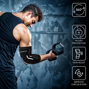 Compresie pentru cot, COMPRESS PRO, antiderapant, material respirabil, pentru ameliorarea durerilor, tendita, antrenamente, tenis, golf, baschet, marimea S, Negru/Alb - Img 2