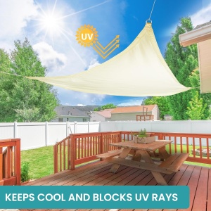 Copertina triunghiulara tip parasolar Bellevous, 2 x 2 x 2 m, Impermeabila, Protectie UV, pentru Balcon/Terasa/Gradina, Poliester, Crem - Img 3