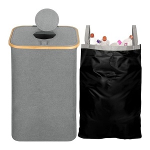 Cos pentru reciclare BELLE VOUS, capacitate 80L, poliester, 43 x 33 x 70 cm, pliabil, capac cu orificiu, sac integrat, multifunctional, Gri