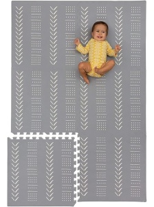 Covoras puzzle din spuma pentru copii, 6 piese, rezistent la apa, rezistent la pete, usor de curatat, CHILDLIKE BEHAVIOR, 182 x 122 x 1 cm, Gri