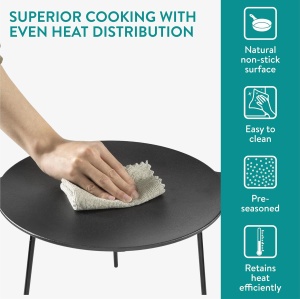 Disc pentru gratar, Navaris, picioare detasabile, din fonta, 34 cm, pentru gratar si foc de tabara, Negru - Img 4