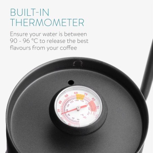 Fierbator cafea Navaris pour-over, 1000 ml, termometru integrat, argintiu, lemn/otel inoxidabil - Img 2