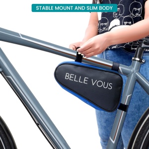 Geanta de bicicleta triunghiulara, Belle Vous, 15 x 27 cm, 1.2L, din poliester, impermeabila, usoara, compartimentata, Negru/Albastru - Img 4