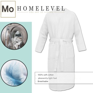 Halat de baie Waffle Pique unisex Homelevel, M, Alb, Bumbac organic, 54916.02.2 - Img 2