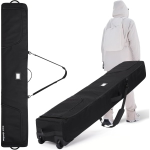 Husa de transport pentru schiuri TeamObsidian, 175 cm, Impermeabil, cu roti, poliester Oxford 600D, Negru - Img 2