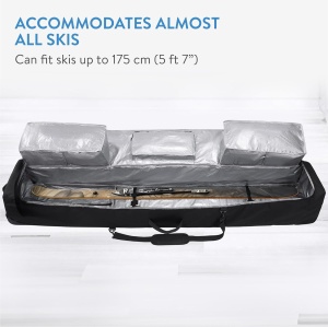 Husa de transport pentru schiuri TeamObsidian, 190 cm, Impermeabil, cu roti, poliester Oxford 600D, Negru - Img 2