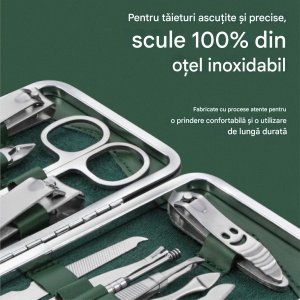 Kit manichiura/pedichiura, H&S, 14 piese, otel inoxidabil, geanta depozitare - Img 5