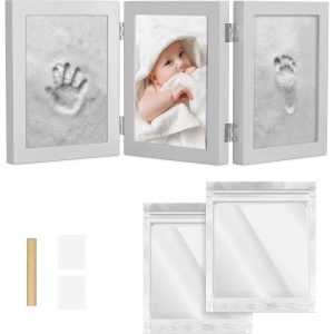 Kit rama foto cu 2 amprente mulaj, Navaris, 22 x 17 x 2.2 cm, Gri
