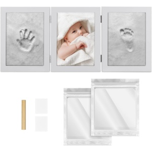 Kit rama foto cu 2 amprente mulaj, Navaris, 22 x 17 x 2.2 cm, Gri - Img 2