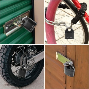 Lacat cu antifurt Belle Vous, 6.9 x 3.2 x 9.3 cm, 3 chei, Alarma 110 dB, Rezistenta la intemperii, Otel, Negru - Img 3