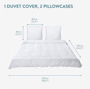 Lenjerie de pat Jemidi, set 3 piese, bumbac 100%, alb, 220x240cm, 2 fete perna 80x80cm, design cu volane - Img 3