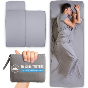 Lenjerie de pat travel tip sac de dormit Tough Outfitters, ultrausor, din poliester, 94 x 216 cm, pentru 1 persoana, cu fermoar, Gri - Img 5