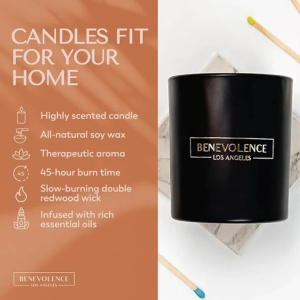 Lumanare Benevolence LA, parfum Bergamot & Iasomie, ardere 45h, recipient negru - Img 2