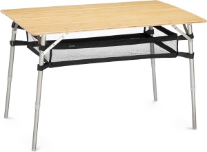 Masa de camping pliabila din bambus cu raft Navaris, 100 x 65 cm, Reglabila, Bambus, 51166.3.01