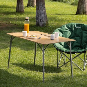 Masa de camping pliabila din bambus cu raft Navaris, 100 x 65 cm, Reglabila, Bambus, 51166.3.01 - Img 7