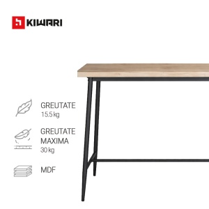 Masa Kiwari® Aven, MDF si metal, 115x65x108 cm, modern, Negru/Stejar - Img 3