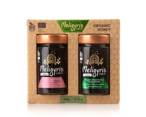 Miere cretana premium BIO, de padure, cimbru salbatic si salvie, ecologica 2 x 270 g, Meligyris, 100% natural, L02825, RO-ECO-026