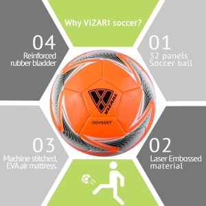 Minge Fotbal Vizari Odyssey, 32 panouri cusute, camera cauciuc ranforsata, marimea 5, 68 cm, Portocaliu - Img 4