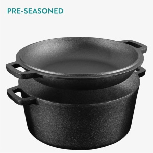Oala cuptor olandez cu capac Navaris din fonta, 4.7 l, 2in1, pentru cuptor, plita, gaz, electric, cu inductie, 32 cm - Img 2