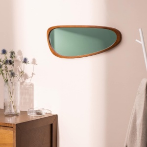 Oglinda decorativa de perete Navaris, asimetrica, rama din lemn de fag, montaj vertical/orizontal, potrivita pentru baie, dormitor si living, 60 x 24.5 cm - Img 2