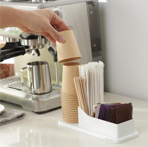Organizator accesorii cafea Navaris, 24.4 x 8.7 x 6.8 cm, din plastic, pentru zahar, capsule, pahare, Alb - Img 5