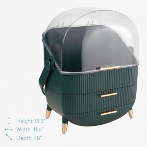 Organizator pentru cosmetice cu 2 sertare si capac transparent Navaris, Verde, 53845.07 - Img 8