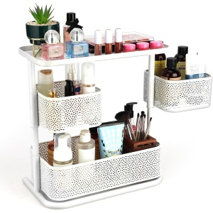 Organizator rotativ Belle Vous, pentru baie, bucatarie, din metal, 35.5 x 19 x 37.5 cm, 3 niveluri, Alb