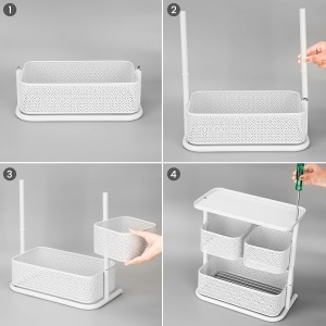 Organizator rotativ Belle Vous, pentru baie, bucatarie, din metal, 35.5 x 19 x 37.5 cm, 3 niveluri, Alb - Img 2