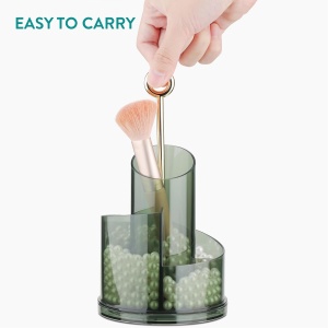 Organizator Rotativ pentru Pensule si Produse Cosmetice, Navaris, 23.5 x 11 x 11 cm, Maner de transport si Capac Soft-Close, Bilute pentru Fixare, Design Modern, Verde - Img 3