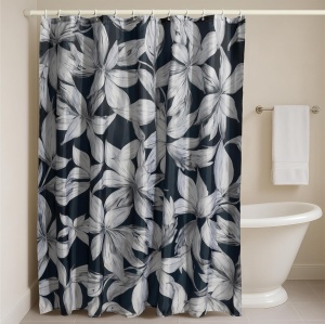 Perdea de dus JEMIDI, impermeabila, din poliester, 180 x 180 cm, 12 carlige din plastic, design decorativ, Gri inchis