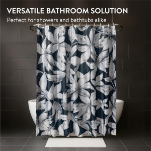 Perdea de dus JEMIDI, impermeabila, din poliester, 180 x 180 cm, 12 carlige din plastic, design decorativ, Gri inchis - Img 3