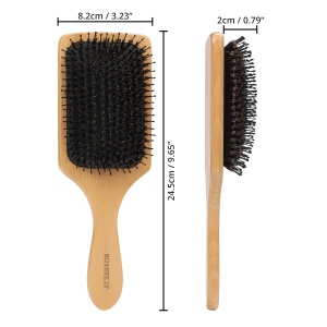 Perie de par BIZARRE.LY, pentru descurcarea parului, perii naturali de mistret, maner ergonomic, din lemn, 24.5 x 8 cm, instrument curatare, Negru/Maro - Img 3