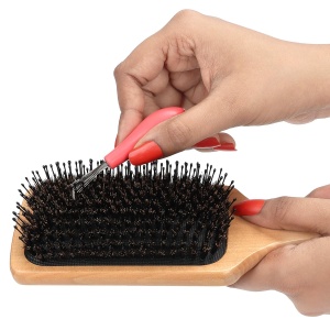 Perie de par BIZARRE.LY, pentru descurcarea parului, perii naturali de mistret, maner ergonomic, din lemn, 24.5 x 8 cm, instrument curatare, Negru/Maro - Img 5