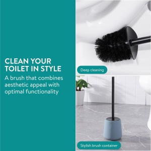 Perie de toaleta Navaris, rasina si maner din inox, design modern, rezistenta la apa, Ø16 cm, Albastru - Img 2